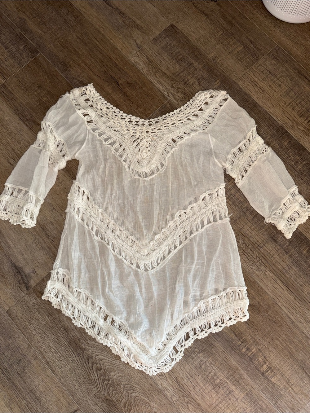 Boho Crochet Trim White Tunic Top
